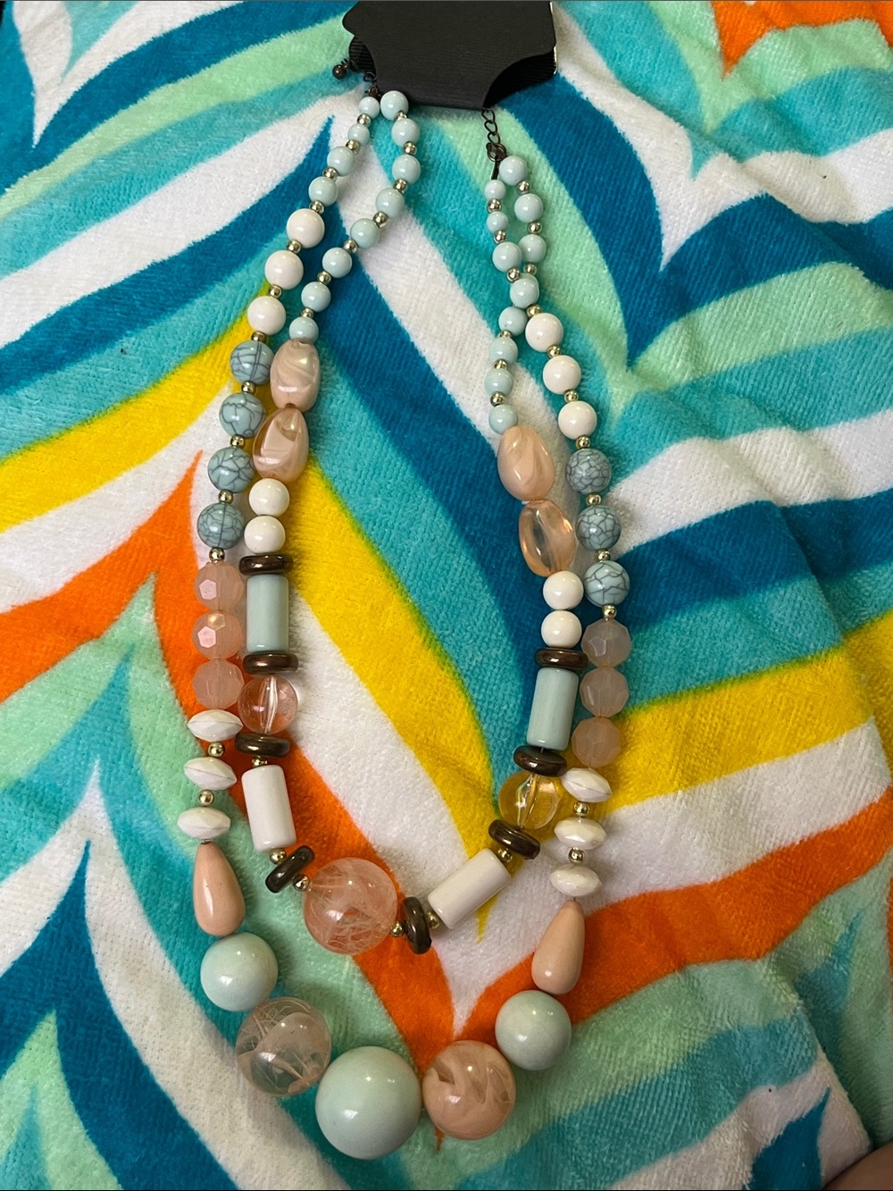 Pastel Bead Layered Necklace in Mint and Blush